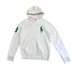 中古 ポロ ラルフローレン POLO RALPHLAUREN パーカー フーディ クリーニング済み 白×緑 メンズ Sサイズ