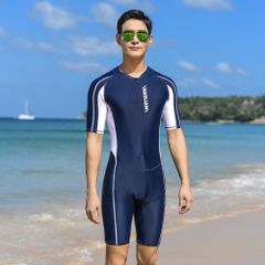 ☆ 9581 Navy/Men's ☆ XL ☆ Fitness Swimsuit Men's Swimsuit Fitness Swimsuit One-Piece All-in-One Fitness Swimsuit Short Sleeve Men's Male Competitive Swimsuit Swimwear Sports Swimsuit Swimming Knee-Length Zip-Up Stretchy Simple Training