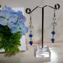 ハンドメイド ビーズアクセサリー ブルー系 ピアス イヤリング
