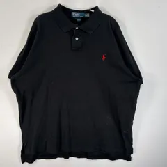 古着 90's/90年代 ポロバイラルフローレン Polo by Ralph Lauren 半袖 ポロシャツ ロゴ 刺繍 大きいサイズ 2ボタン XL  ブラック 無地 メンズ
