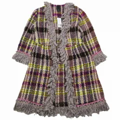 21AW アナスイ ANNA SUI TECHNICOLOR TARTAN COAT  ツイード フリンジ コート ジャケット ブルゾン オープン ロング 4 マルチカラー 721I50/6♪B11 レディースのサムネイル