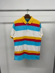 （ XXL ） メンズ Tommy Hilfiger(トミーヒルフィガー) マルチ ストライプ Tシャツ ポロTシャツ ピケTシャツ 半袖Tシャツ