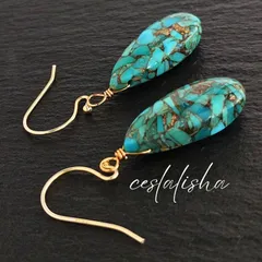 シンプル　天然石　ブルーコッパーターコイズ　サージカルステンレスピアス  （フープイヤリング 変更可