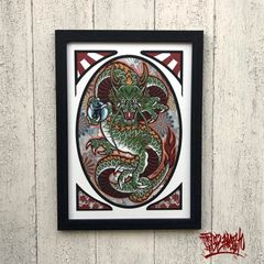 尾九 龍画  正面龍  A4サイズ フレーム付き