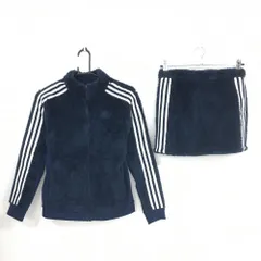 ★特価★【美品】アディダス 上下セットアップ(ジャケット×スカート) ネイビー×白 ボア 袖3ライン レディース S ゴルフウェア adidas
