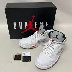 【浜館80-1665】 【店舗併売品】NIKE AIR JORDAN 5 RETRO SUPREME “WHITE” 29cm フェイクバスターズ鑑定済み 【中古品】