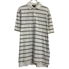 POLO GOLF 半袖 ポロシャツ L ホワイト ポロゴルフ ハーフボタン ボーダー 総柄 ゴルフウェア 古着卸 アメリカ仕入 a703-5634