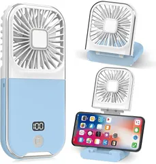 Dealswin ハンディファン 携帯扇風機 20dB静音 4段階風量調節 充電式 折り畳み 軽量 小型 Type-C 卓上 首掛け スタンド機能 持ち運び便利 ポータブル ストラップ付き(ブルー)