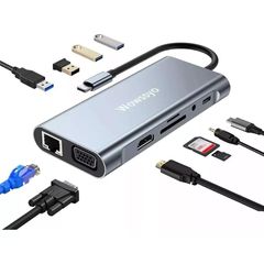 【2024高機能版】USB Cハブ 11-in-1 タイプCハブ ドッキング変換アダプタ[ 4K HDMI/1Gbps イーサネット/PD 100W/ Type-C/3X USB 3.0/SD&TF/VGA/オーディオ] MacBook Pro Air/i 1