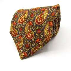 ダーバン ブランドネクタイ 総柄 ペイズリー 花柄 ドット シルク メンズ オレンジ Durban 【中古】