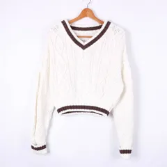 カスタネ 綿ニット セーター 長袖 Vネック コットン100% トップス 白 レディース Mサイズ ホワイト KASTANE 【中古】