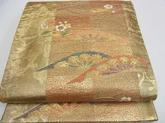 平和屋着物■六通柄袋帯　片輪車花文　金糸　逸品　tw3902