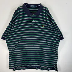 古着 90's/90年代 ポロバイラルフローレン Polo by Ralph Lauren 半袖 ポロシャツ ワンポイント ロゴ 刺繍 ボーダー 大きいサイズ XXL  ネイビー系 マルチカラー メンズ