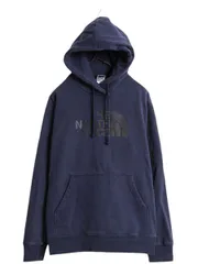 【お得なクーポン配布中!】 ノースフェイス プリント スウェット フード パーカー メンズ L 古着 The North Face プルオーバー 裏起毛 トレーナー アウトドア ネイビー