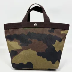 美品　エルベシャプリエ　ハンドバッグ　舟型　迷彩　カモフラ　シルバーロゴ　肘掛け 美品 エルベシャプリエ ハンドバッグ 舟型 カモフラ 迷彩