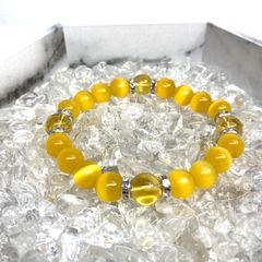キャッツアイ(イエロー)×シトリン   パワーストーン ブレスレット (シルバー) メンズ・レディース　男性・女性　数珠ブレス 開運 [23]