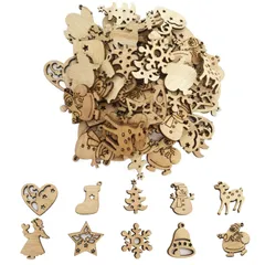 【人気商品】(ミックス) DIY手作り 飾り クリスマス クリスマス 北欧 オーナメント オーナメント クリスマスツリー クリスマスツリー ペンダント スライス 木材チップ サンタクロース トナカイ 雪だるま 雪の結晶 100個 木製