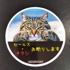 送料無料　チラシ投函防止ステッカー　広告　DM　フリーペーパー　ポスティング　勧誘　セールス　玄関　ポストインターホン　耐水「セールス・チラシ　お断り　猫　デザイン　ステッカー」（約１００ｍｍ×約１００ｍｍ） 🎵