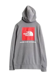 【お得なクーポン配布中!】 ノースフェイス 両面 プリント スウェット フード パーカー メンズ M 古着 The North Face プルオーバー トレーナー アウトドア 裏起毛 灰