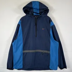 古着 90's/90年代 ナイキ NIKE アノラックパーカー ハーフジップ ワンポイントロゴ刺繍 銀タグ 大きいサイズ XXL  ネイビー メンズ