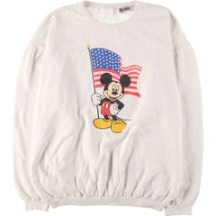古着 90年代 WALT DiSNEY World MICKEY MOUSE ミッキーマウス 星条旗柄 キャラクタースウェットシャツ トレーナー メンズXL相当/eaa501521
