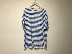 本物トミーヒルフィガーTOMMYHILFIGERコットンボーダー柄半袖TシャツメンズサーフアメカジミリタリーストリートスケーターワークビジネススーツストリートスケーターモードゴルフドレスロックバンT白ホワイト青ブルーインド製