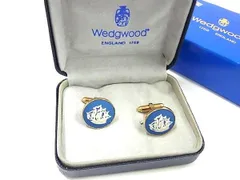 ■美品■ WEDGWOOD ウェッジウッド ジャスパー カフスボタン カフリンクス アクセサリー ゴールド系×ブルー系 DG4717 冠婚葬祭 結婚式 葬式のサムネイル
