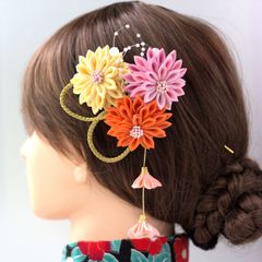 ❁つまみ細工正絹ビタミンカラー大人かわいい簪和装髪飾り❁着物浴衣卒業式成人式七五三和装髪飾り・花火・夏祭り・記念日・行事・つまみ細工髪飾り・ヘアアクセサリー