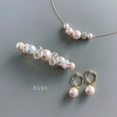 ◆ 3点セット限定価格♡ ピンク コットンパール イヤリング ピアス ネックレス バレッタ ◆　定番 人気 上品 シンプル パール アクセサリー 結婚式 卒業式 入学式 オフィス　☆シルバー変更可
