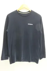 【中古】 patagonia メンズロンT S ロゴプリントクルーネックロングスリーブTシャツ patagonia S 紺 ネイビー 黄緑 イエローグリーン