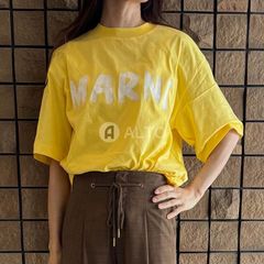 ☆2024春夏新入荷☆ MARNI マルニ THJET49EPH USCS11 ロゴ レタリング プリント Tシャツ カットソー 半袖  イエロー  レディース