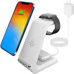 YFZN 互換品ワイヤレス充電器 置くだけ充電 Qiスマホ機種全対応 3in1急速充電 Apple Watchスタンド Airpods充電器 iphone/Galaxy/他のワイヤレス充電シリーズに対応 9V-2AのQC3.0アダプター付属 白