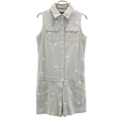 ZARA ザラ ストライプ柄 フラワー刺繍 ノースリーブ オールインワン 0 ライトグレー つなぎ レディース 古着