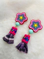 カラフルフラワータッセル耳飾り