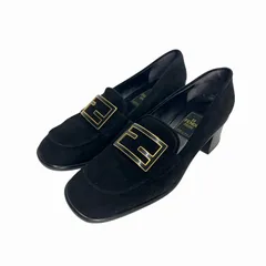 フェンディ FENDI チャンキーヒール ローファー ロゴ プレート スエード 黒 ブラック 39 ■GY04のサムネイル