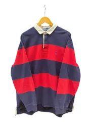 POLORALPH LAUREN (ポロラルフローレン) ボーダー柄 ワンポイント ポニー ポロシャツ ラガーシャツ 中国製 XXL ブルー×レッド メンズ/025