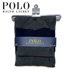 送料無料 メンズ レディース マフラー・グレー × ネイビー Polo Ralph Lauren ポロ ラルフローレン 日本未入荷”ポロラルフローレンマフラー&ニットキャップセットpo495