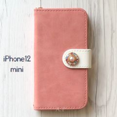 iPhone12mini ケース 手帳型★スエード調 ピンク パール