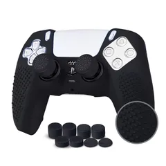 JYXETOV PS5ハンドルコントローラーシリコン保護カバーと+収納バッグ（27オプション）。無料の8ボタンキャップ。オリジナル充電器、滑り止めデザイン、両面印刷パターンに適しています）