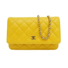 【名東】【CHANEL】シャネル チェーンウォレット ショルダーバッグ キャビアスキン イエロー マトラッセ GD金具 レディース【中古】