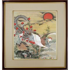 掛軸　平安　伊藤若冲作　工芸印刷　花鳥図　時代箱付　M　4649A 掛軸 平安 伊藤若冲作 工芸印刷 花鳥図 時代箱付 M 4649A