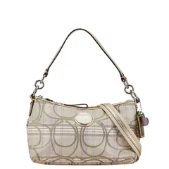 コーチ チェック シグネチャー スプリングプレイド タータン ハンドバッグ ショルダーバッグ 2WAY F17210 ベージュ パープル ゴールド キャンバス レザー レディース COACH【1-0176117】