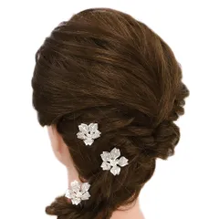 髪飾り Ｕピン 可愛い かんざし 簪 キラキラ パール ラインストーン 桜 花 3点セット 黒留め 訪問着 フォーマル 着物 和装 振袖 成人式 結婚式 卒業式 入園式 卒園式 謝恩会 七五三パーティー W15 003-279 p946　Si