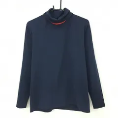 【美品】パラディーゾ 長袖ハイネックシャツ ネイビー ネック裏レッド系 ロゴ刺しゅう  メンズ L ゴルフウェア Paradiso