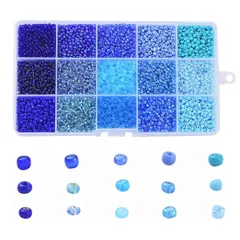 【迅速発送】HappyHome ビーズ 手芸 アクセサリー ガラスビーズ 丸 3mm ブルー 15色 約7500個 DIY 手作りアクササリー ビーズセット