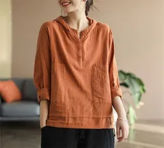 パーカー Tシャツ レディース ブラウス 春 夏 秋 リネン フード付き ガーゼ 長袖 シャツブラウス 綿麻トップス 着心地 半袖 大人 ゆったり 