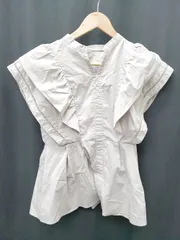 ◇ ⊂ NATURAL BEAUTY BASIC バンドカラー ペプラム ノースリーブ シャツ ブラウス サイズFR ベージュ レディース P  【1409250036996】