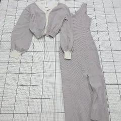 ◇ ⊇ LIPSERVICE リップサービス アンサンブル ロングリブ袖なしワンピース ボレロ サイズF グレージュ系 レディース E  【1508260028608】