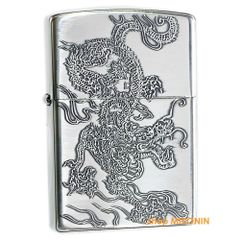 ZIPPO 和柄 龍 浮き彫り 裏面 青海波 銀イブシ ドラゴン ジッポー オイルライター 2SV-WDR2