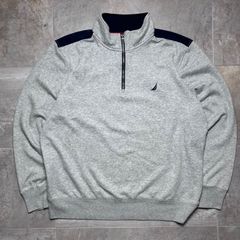 NAUTICA  ハーフジップスウェット  XL size  グレー  杢グレー  霜降り  ナイロン  切り替え  ワンポイント  ロゴ  古着